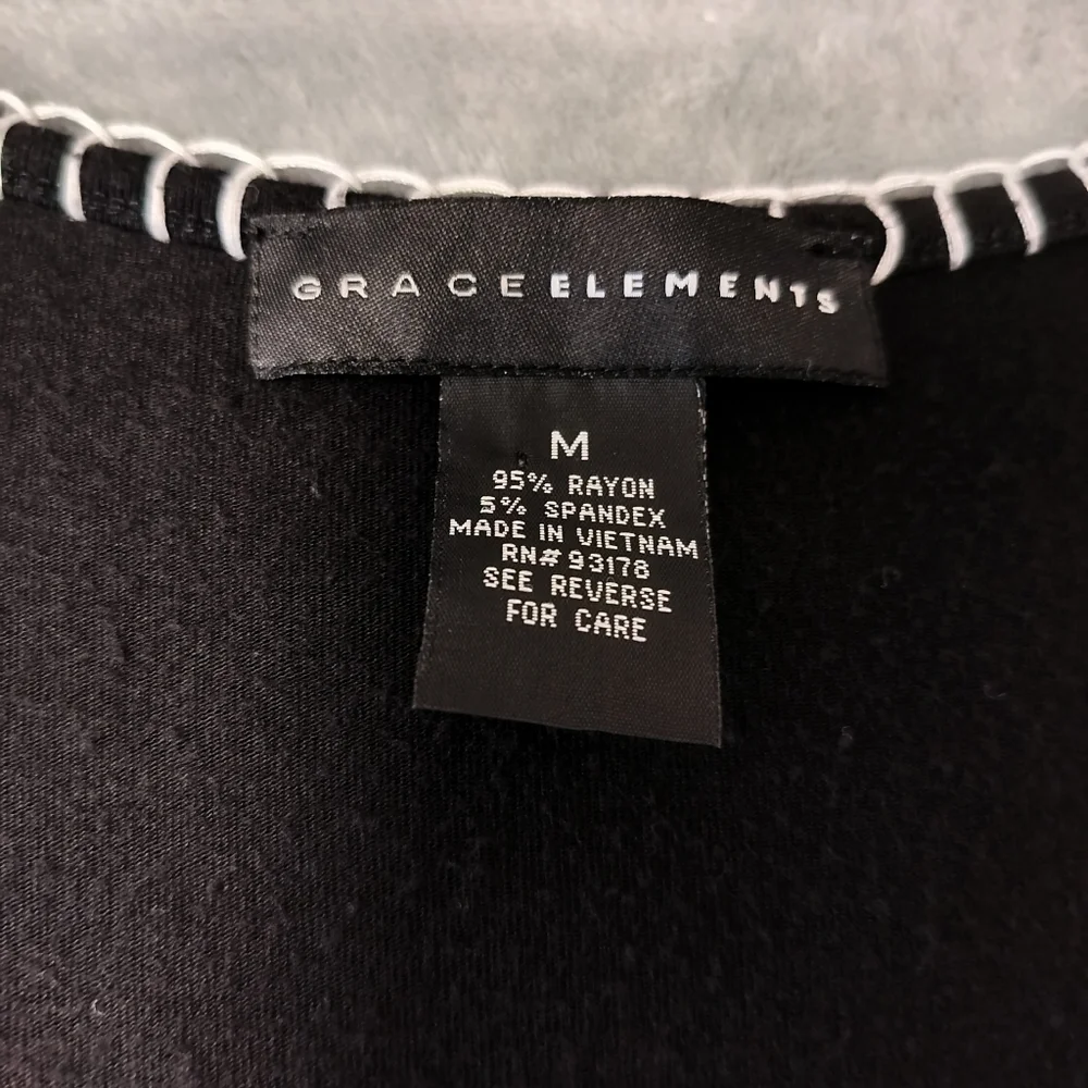 2/$30 Grace Elements Black Midi‎ Popover Dress Womens Size M Whtie Embroidery